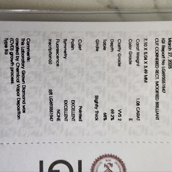 9.02 Total CT Lab Grown Platinum Engagement Ring  IGI Size 6 - Picture 15 of 16